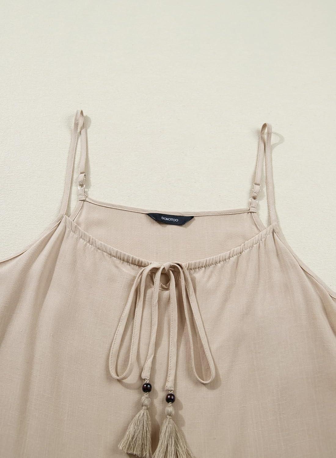 imageDokotoo 2 Piece Sets for Women Summer Spaghetti Strap Tie Knot Top Lace Wide Leg Pants SetBeige