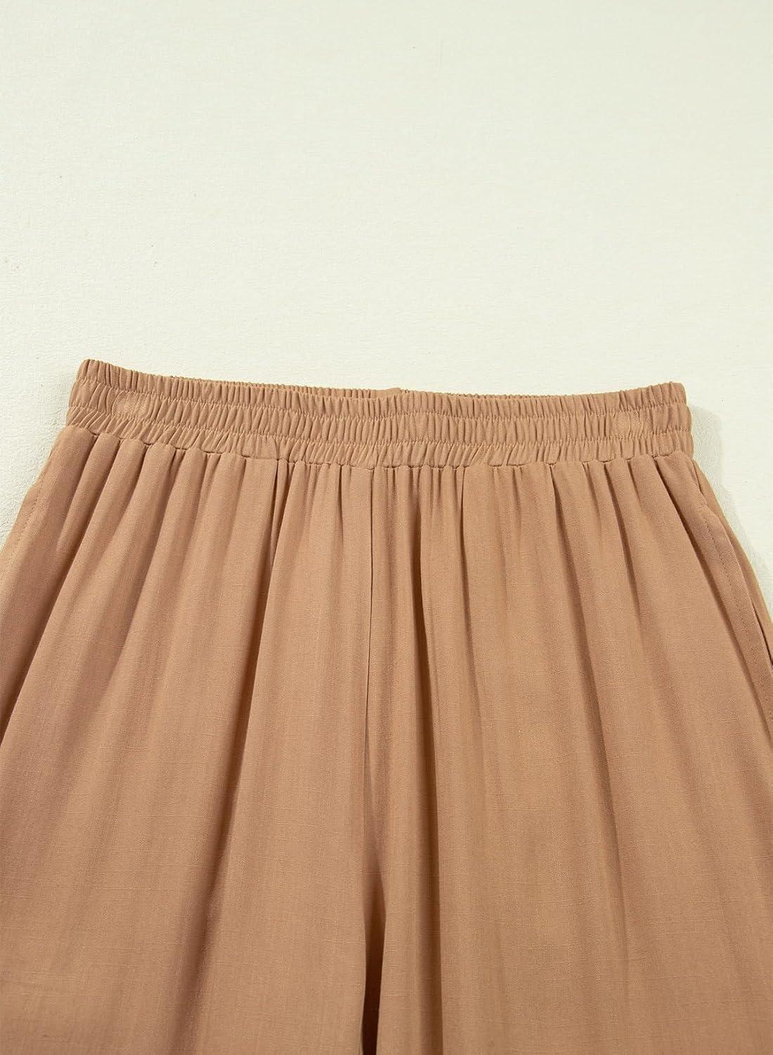 imageDokotoo 2 Piece Sets for Women Summer Spaghetti Strap Tie Knot Top Lace Wide Leg Pants SetBrown