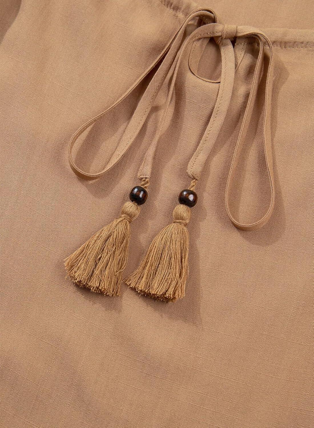 imageDokotoo 2 Piece Sets for Women Summer Spaghetti Strap Tie Knot Top Lace Wide Leg Pants SetBrown