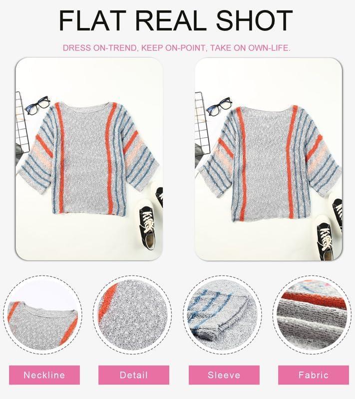 imageDokotoo Womens 2025 Fall Casual Crewneck 34 Sleeve Striped Lightweight Knit Trendy Boho Tops Pullover SweatersB Gray