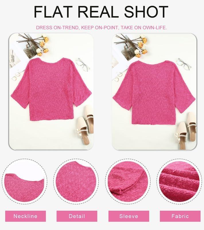 imageDokotoo Womens 2025 Fall Casual Crewneck 34 Sleeve Striped Lightweight Knit Trendy Boho Tops Pullover SweatersB Rose