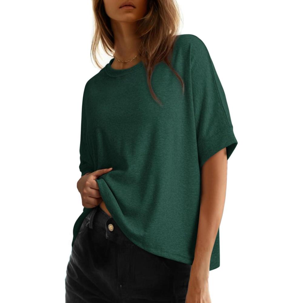 imageDokotoo Summer Shirts 2025 Womens Solid T Shirts for Women Loose Oversized Tops Basic TeeEvergreen