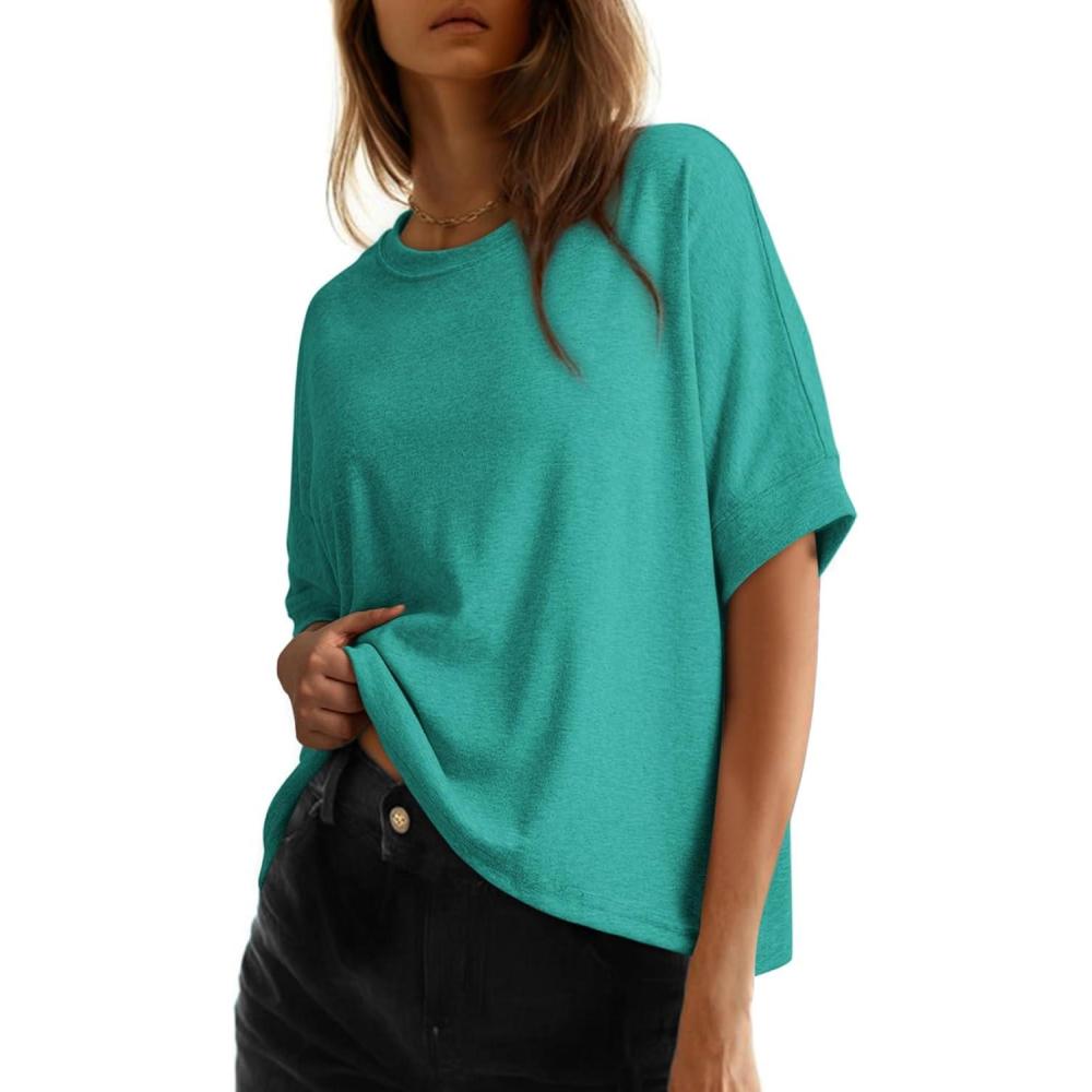 imageDokotoo Summer Shirts 2025 Womens Solid T Shirts for Women Loose Oversized Tops Basic TeeSea Green