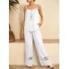 imageDokotoo 2 Piece Sets for Women Summer Spaghetti Strap Tie Knot Top Lace Wide Leg Pants SetWhite