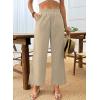 imageDokotoo Casual Pants for Women High Waisted Elastic Wide Leg Pants Eyelet Lace Hem Trousers with PocketsApricot