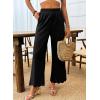imageDokotoo Casual Pants for Women High Waisted Elastic Wide Leg Pants Eyelet Lace Hem Trousers with PocketsBlack