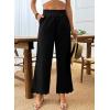 imageDokotoo Casual Pants for Women High Waisted Elastic Wide Leg Pants Eyelet Lace Hem Trousers with PocketsBlack