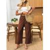 imageDokotoo Casual Pants for Women High Waisted Elastic Wide Leg Pants Eyelet Lace Hem Trousers with PocketsBrick Red