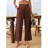 imageDokotoo Casual Pants for Women High Waisted Elastic Wide Leg Pants Eyelet Lace Hem Trousers with PocketsBrick Red