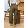 imageDokotoo Casual Pants for Women High Waisted Elastic Wide Leg Pants Eyelet Lace Hem Trousers with PocketsGreen