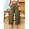 imageDokotoo Casual Pants for Women High Waisted Elastic Wide Leg Pants Eyelet Lace Hem Trousers with PocketsGreen
