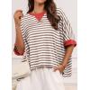 imageDokotoo Summer Shirts 2025 Womens Solid T Shirts for Women Loose Oversized Tops Basic TeeBrown Stripe