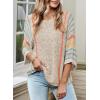 imageDokotoo Womens 2025 Fall Casual Crewneck 34 Sleeve Striped Lightweight Knit Trendy Boho Tops Pullover SweatersB Beige 2