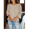 imageDokotoo Womens 2025 Fall Casual Crewneck 34 Sleeve Striped Lightweight Knit Trendy Boho Tops Pullover SweatersB Beige 2
