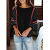 imageDokotoo Womens 2025 Fall Casual Crewneck 34 Sleeve Striped Lightweight Knit Trendy Boho Tops Pullover SweatersB Black