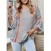 imageDokotoo Womens 2025 Fall Casual Crewneck 34 Sleeve Striped Lightweight Knit Trendy Boho Tops Pullover SweatersB Gray
