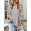 imageDokotoo Womens 2025 Fall Casual Crewneck 34 Sleeve Striped Lightweight Knit Trendy Boho Tops Pullover SweatersB Gray