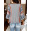 imageDokotoo Womens 2025 Fall Casual Crewneck 34 Sleeve Striped Lightweight Knit Trendy Boho Tops Pullover SweatersB Gray
