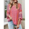 imageDokotoo Womens 2025 Fall Casual Crewneck 34 Sleeve Striped Lightweight Knit Trendy Boho Tops Pullover SweatersB Rose 2