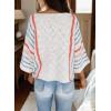 imageDokotoo Womens 2025 Fall Casual Crewneck 34 Sleeve Striped Lightweight Knit Trendy Boho Tops Pullover SweatersB White