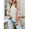 imageDokotoo Womens 2025 Fall Casual Crewneck 34 Sleeve Striped Lightweight Knit Trendy Boho Tops Pullover SweatersB White