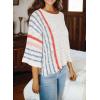 imageDokotoo Womens 2025 Fall Casual Crewneck 34 Sleeve Striped Lightweight Knit Trendy Boho Tops Pullover SweatersB White