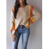 imageDokotoo Womens 2025 Fall Casual Crewneck 34 Sleeve Striped Lightweight Knit Trendy Boho Tops Pullover SweatersC Apricot