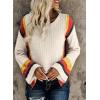 imageDokotoo Womens 2025 Fall Casual Crewneck 34 Sleeve Striped Lightweight Knit Trendy Boho Tops Pullover SweatersC Beige