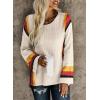 imageDokotoo Womens 2025 Fall Casual Crewneck 34 Sleeve Striped Lightweight Knit Trendy Boho Tops Pullover SweatersC Beige