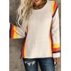 imageDokotoo Womens 2025 Fall Casual Crewneck 34 Sleeve Striped Lightweight Knit Trendy Boho Tops Pullover SweatersC Beige
