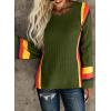 imageDokotoo Womens 2025 Fall Casual Crewneck 34 Sleeve Striped Lightweight Knit Trendy Boho Tops Pullover SweatersC Green