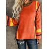 imageDokotoo Womens 2025 Fall Casual Crewneck 34 Sleeve Striped Lightweight Knit Trendy Boho Tops Pullover SweatersC Orange