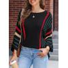 imageDokotoo Womens 2025 Fall Casual Crewneck 34 Sleeve Striped Lightweight Knit Trendy Boho Tops Pullover SweatersH Black