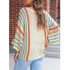 imageDokotoo Womens 2025 Fall Casual Crewneck 34 Sleeve Striped Lightweight Knit Trendy Boho Tops Pullover SweatersH White