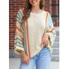 imageDokotoo Womens 2025 Fall Casual Crewneck 34 Sleeve Striped Lightweight Knit Trendy Boho Tops Pullover SweatersH White