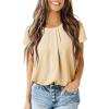 imageDokotoo Womens Casual Round Neck Basic Pleated Tops Short Sleeve Loose Fit Curved Back Chiffon Blouses TshirtsApricot