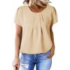 imageDokotoo Womens Casual Round Neck Basic Pleated Tops Short Sleeve Loose Fit Curved Back Chiffon Blouses TshirtsApricot