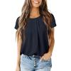 imageDokotoo Womens Casual Round Neck Basic Pleated Tops Short Sleeve Loose Fit Curved Back Chiffon Blouses TshirtsBlack