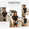 imageDokotoo Womens Casual Round Neck Basic Pleated Tops Short Sleeve Loose Fit Curved Back Chiffon Blouses TshirtsBlack
