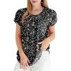 imageDokotoo Womens Casual Round Neck Basic Pleated Tops Short Sleeve Loose Fit Curved Back Chiffon Blouses TshirtsBlack Print