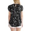 imageDokotoo Womens Casual Round Neck Basic Pleated Tops Short Sleeve Loose Fit Curved Back Chiffon Blouses TshirtsBlack Print