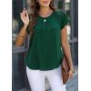 imageDokotoo Womens Casual Round Neck Basic Pleated Tops Short Sleeve Loose Fit Curved Back Chiffon Blouses TshirtsBlackish Green