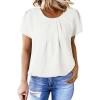 imageDokotoo Womens Casual Round Neck Basic Pleated Tops Short Sleeve Loose Fit Curved Back Chiffon Blouses TshirtsBright White