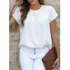 imageDokotoo Womens Casual Round Neck Basic Pleated Tops Short Sleeve Loose Fit Curved Back Chiffon Blouses TshirtsBright White