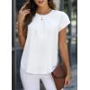 imageDokotoo Womens Casual Round Neck Basic Pleated Tops Short Sleeve Loose Fit Curved Back Chiffon Blouses TshirtsBright White