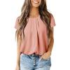 imageDokotoo Womens Casual Round Neck Basic Pleated Tops Short Sleeve Loose Fit Curved Back Chiffon Blouses TshirtsDusty Pink