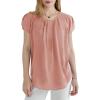 imageDokotoo Womens Casual Round Neck Basic Pleated Tops Short Sleeve Loose Fit Curved Back Chiffon Blouses TshirtsDusty Pink