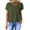 imageDokotoo Womens Casual Round Neck Basic Pleated Tops Short Sleeve Loose Fit Curved Back Chiffon Blouses TshirtsJungle Green