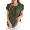 imageDokotoo Womens Casual Round Neck Basic Pleated Tops Short Sleeve Loose Fit Curved Back Chiffon Blouses TshirtsJungle Green