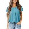 imageDokotoo Womens Casual Round Neck Basic Pleated Tops Short Sleeve Loose Fit Curved Back Chiffon Blouses TshirtsLight Blue